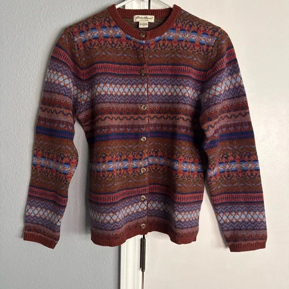 Vintage Eddie Bauer Nordic Cardigan SZ S 100% Lambswool - Picture 2 of 8